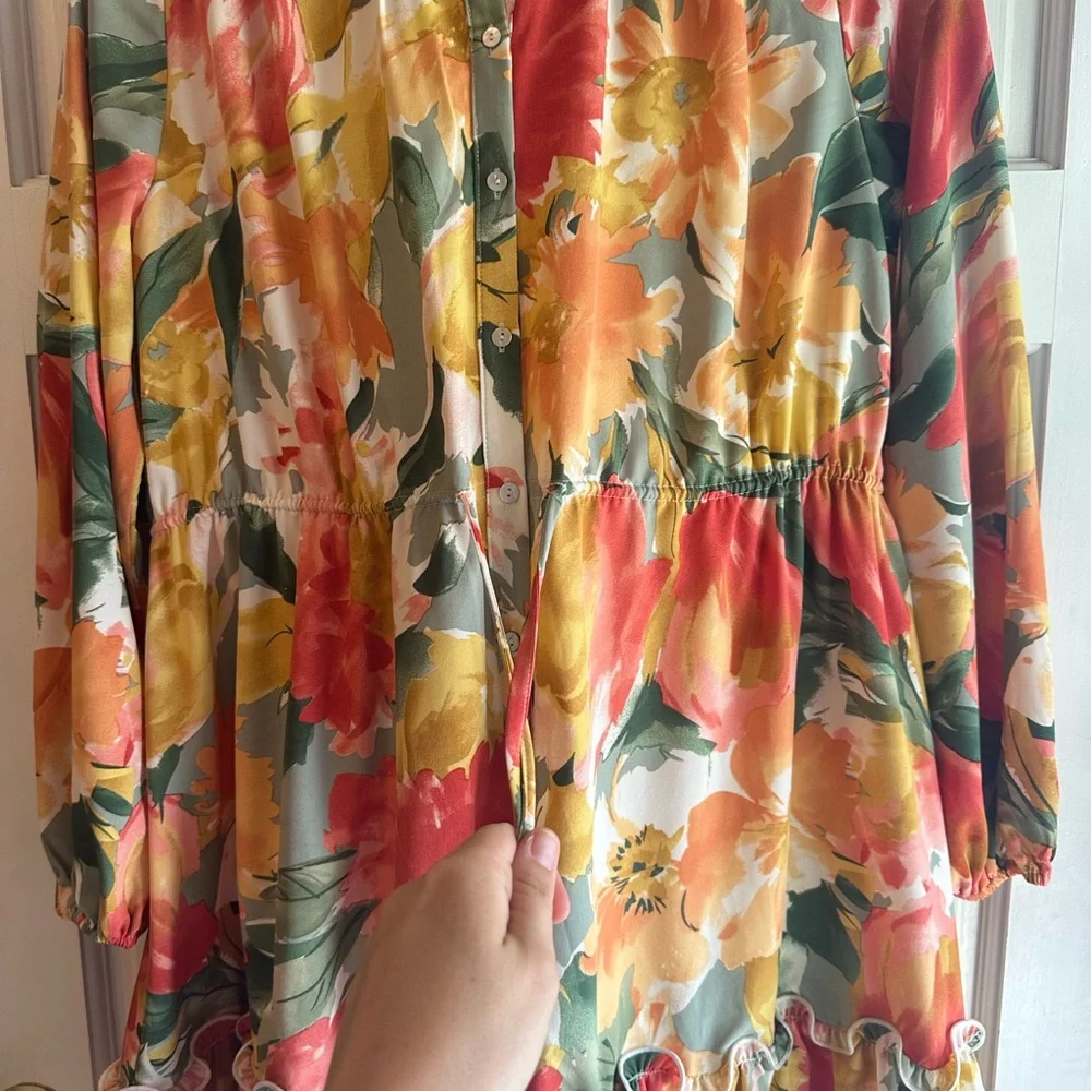 JODIFL Girls' Floral Tiered Dress in Yellow, Coral & Green